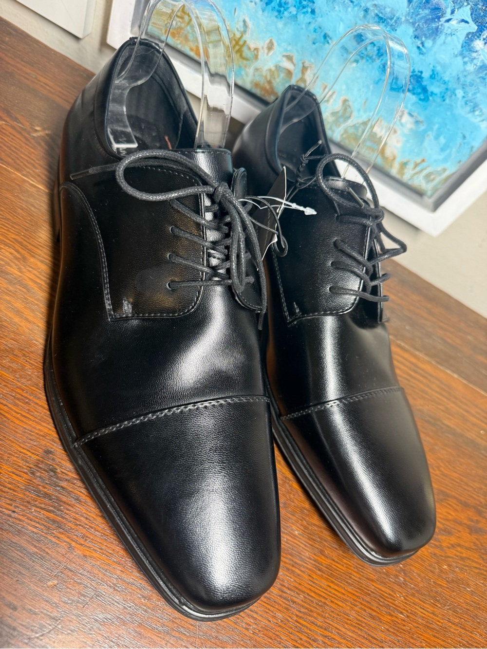 Van Heusen Classic “Cleat” Black Cap-Toe Men’s Dress Oxfords NWT BUT DEFECT